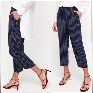 Babaton Aritzia Modesto Pinstripes Pants Navy Stripes Wide Leg Relaxed Fit Sz 4